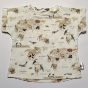 t-shirt oversize mapa świata ze zwierzątkami dla chłopca