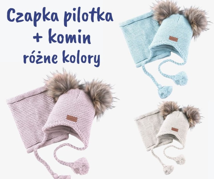 czapka pilotka z kominem komplet na zimę.jpg