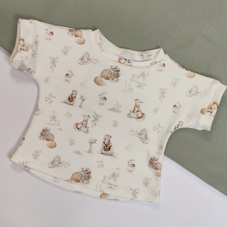 t-shirt z dzianiny prążkowanej zwierzątka