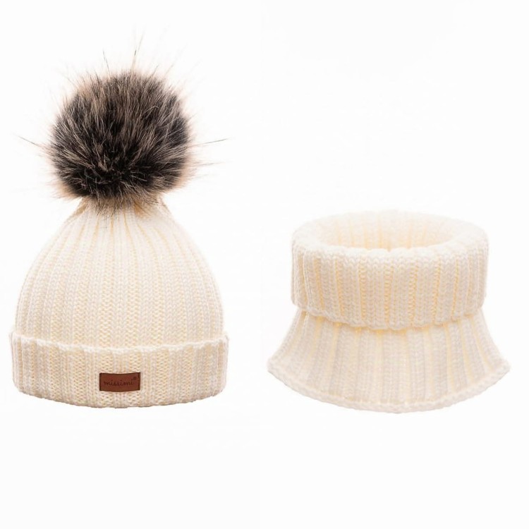 czapka merino komin ecru