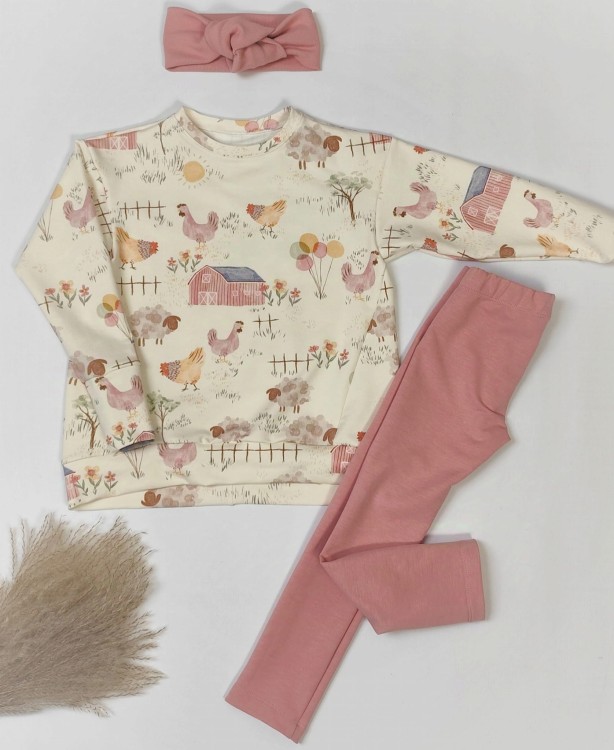 tunika kurki baloniki, legginsy róż melanż