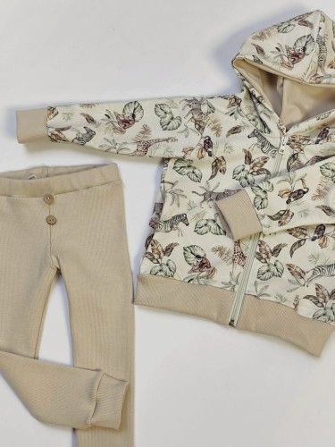 Komplet spodnie prążek i bluza na suwak w zwierzęta