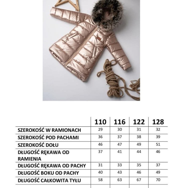tabela rozmiarów płaszcz Missimi dziewczynka