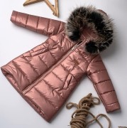 płaszcz zimowy dziewczynka, rose mat, odpinany kaptur