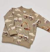 Bluza bomberka chłopięca handmade w beżowym kolorze z printem w koparki i wywrotki.