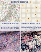 wzory do wyboru: wiosenne kwiaty, stokrotki na kracie, konfetti, kwiat wiśni na granacie