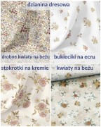wzory kwiatowe do wyboru: drobne kwiatki na beżu, bukieciki kwiatów, stokrotki na kremie, kwiaty na beżowym tle