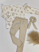 Beżowy komplet dziecięcy handmade – bluza oversize i legginsy