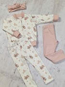 zestaw w króliczki dla dziewczynki, bluza bomberka i legginsy w króliczki, legginsy pudrowy róż