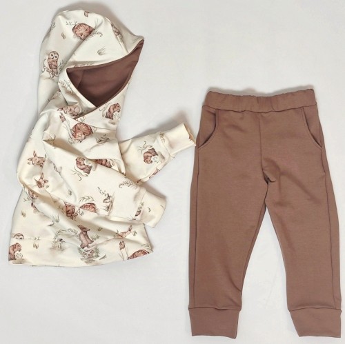 Komplet ubranek dziecięcych handmade bluza leśna i brązowe spodnie