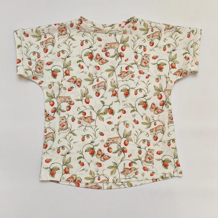 T-shirt dziecięcy oversize w myszki i truskawki jersey premium